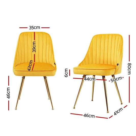 Artiss Dining Chairs Set of 4 Velvet Channel Tufted Yellow - Mekamart Australia