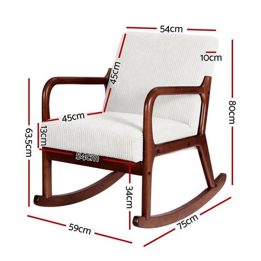 Artiss Rocking Armchair Nursing Chair Corduroy Beige - Mekamart Australia