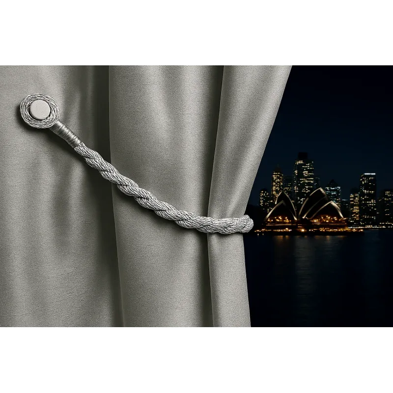 Magnetic weaved rope tieback Silver - Mekamart Australia