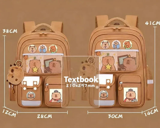 Cute Capybara Backpack with Chic Case and More Pins Ita Bag Cartoon Laptop Travel Utility Funny Going Out Casual Bag(Khaki) - Mekamart Australia