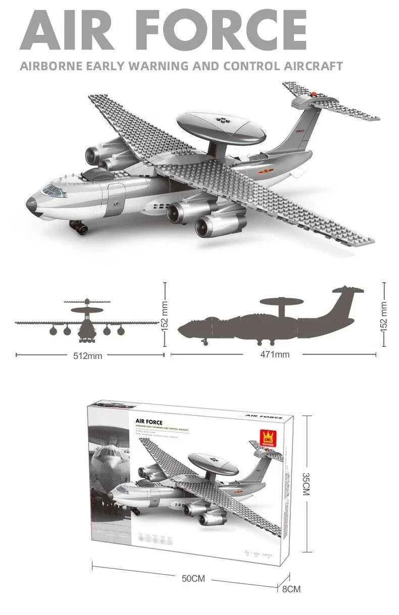 Christmas gift KJ2000 Airborne Early Warning Aircraft Building Blocks Set, 199 Pieces Military Model Kit for Kids Aged 6+ & Enthusiasts(KJ2000 early warning aircraft) - Mekamart Australia