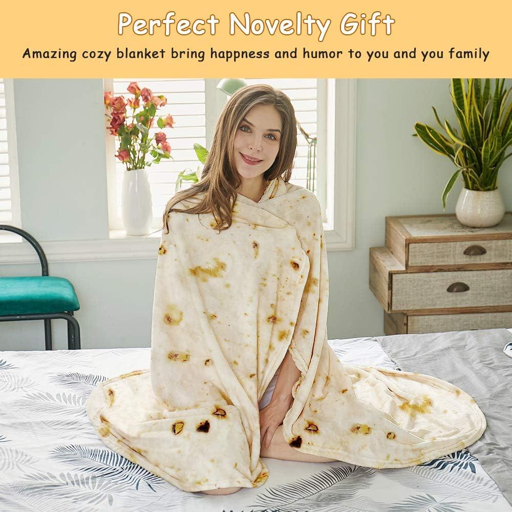 Burritos Tortilla Throw Blanket(Beige), Novelty Funny Round Blanket for Adults & Kids, Soft Flannel Tortilla Wrap Blanket(47",Baby) - Mekamart Australia
