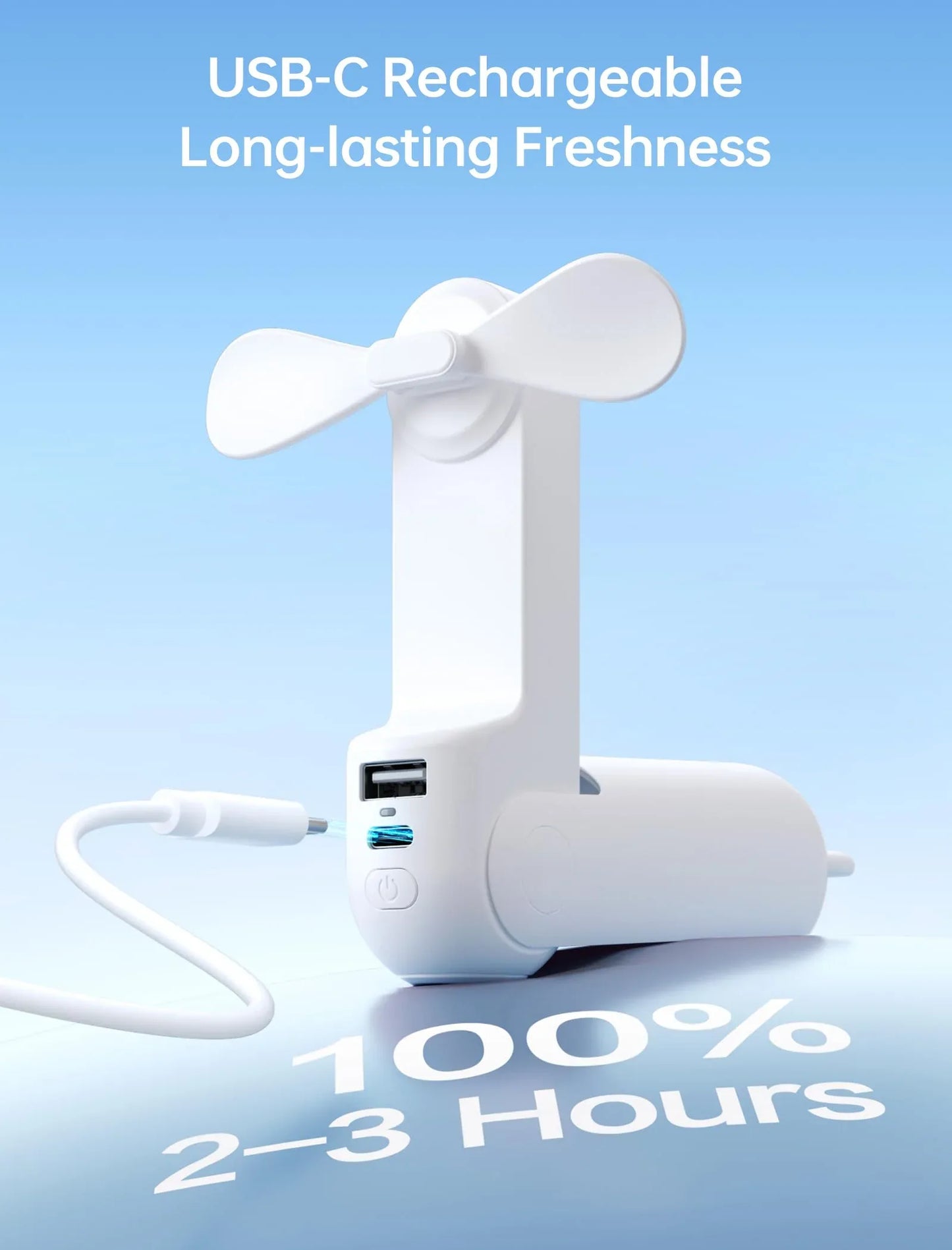 Handheld Mini Fan (White), 3-in-1 USB Rechargeable Portable Fan with Power Bank & Flashlight, Pocket Design for Travel & Summer - Mekamart Australia