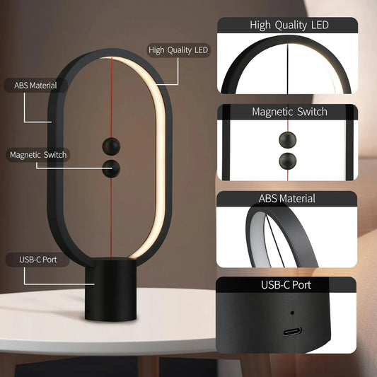 Black Magnetic Balance LED Table Lamp: USB-Powered, Dimmable Eye-Care Light with Award-Winning Design for Australian Homes & Offices - Mekamart Australia