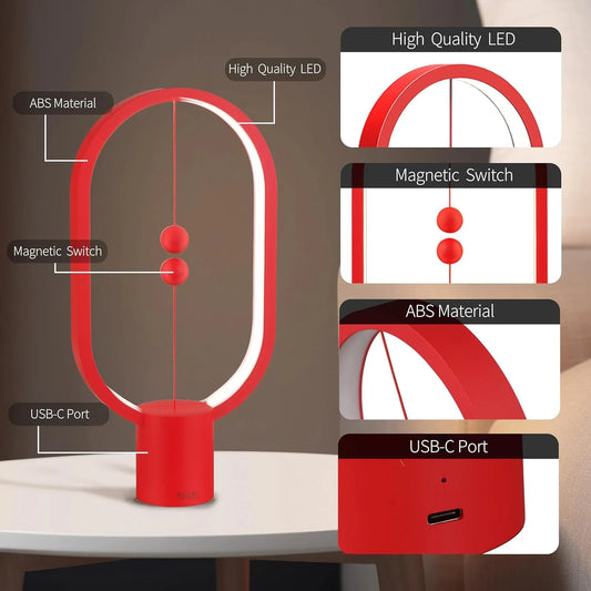 Red Magnetic Balance LED Table Lamp: USB-Powered, Dimmable Eye-Care Light with Award-Winning Design for Australian Homes & Offices - Mekamart Australia