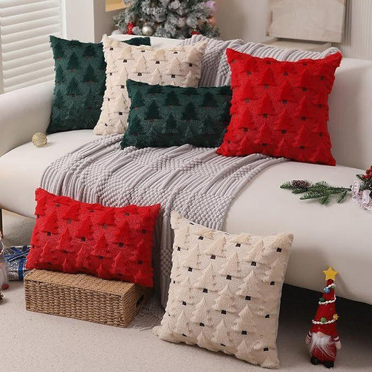 Christmas Pillow Covers 18x18 inch Set of 2 Black Christmas Decorations Soft Plush Faux Fur Wool Xmas Tree Throw Pillow Cases Winter Holiday Decor for Sofa Living Room - Mekamart Australia