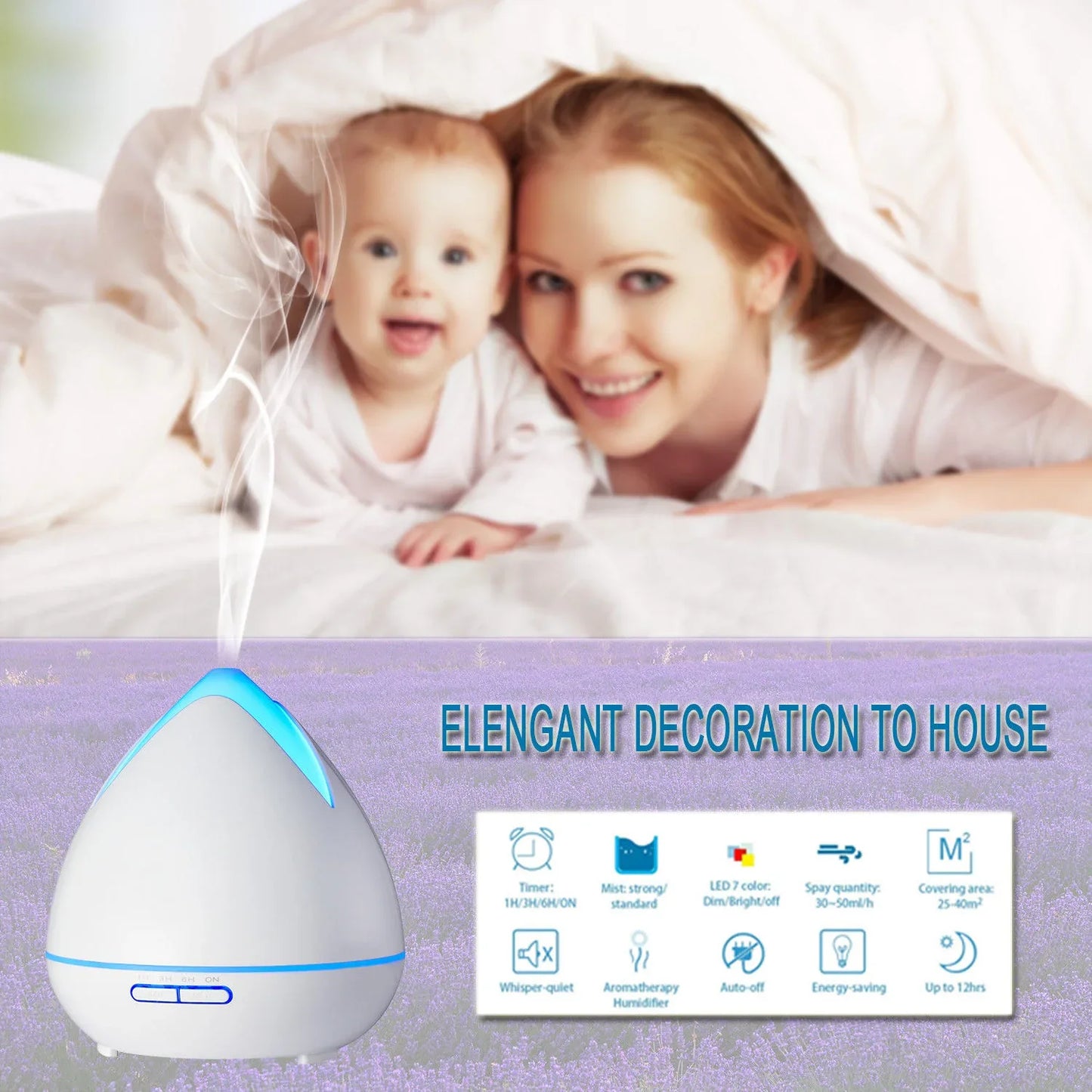 Essential Oils Ultrasonic Aromatherapy Diffuser Air Humidifier Purify 400ML - White - Mekamart Australia
