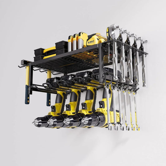 CARLA HOME 2-Tier Power Tool Rack Organizer Wall Mount with Drill Holder & Wrench Hooks for Cordless Tools & Workshop Organization - Mekamart Australia