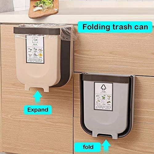 Hanging Trash Can Collapsible Small Garbage Waste Bin for Kitchen Cabinet Door (Grey) - Mekamart Australia