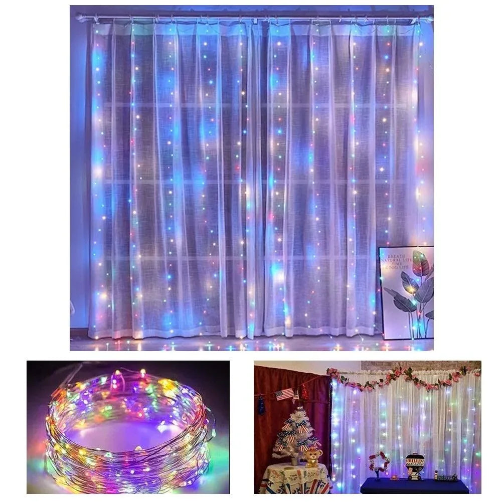 300 LEDs Window Curtain Fairy Lights 8 Modes and Remote Control for Bedroom (Multicolor, 300 x 300cm) - Mekamart Australia