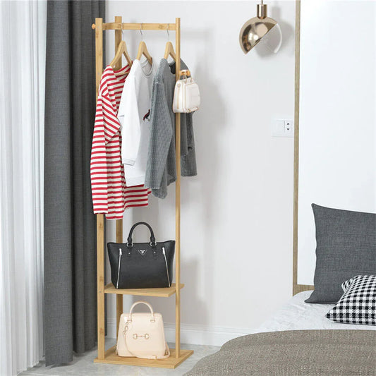 Bamboo Coat & Hat Rack Stand Shoe Shelf Thicken Wooden Hanger - Mekamart Australia