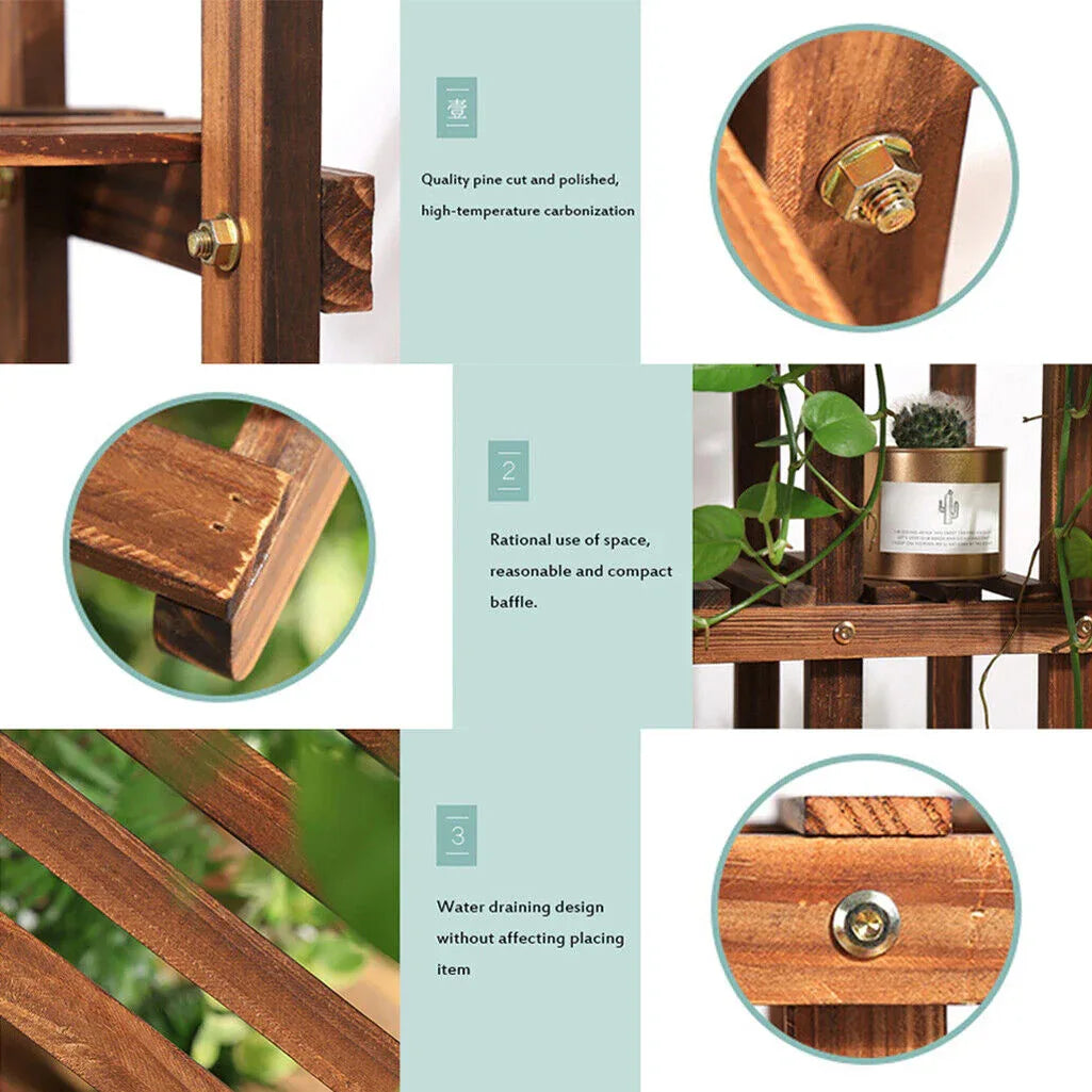 5-Tier Wooden Plant Stand Flower Display Shelf Indoor Outdoor Garden - Mekamart Australia