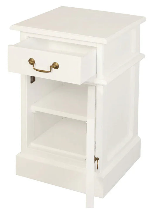 Tasmania 1 Solid Door 1 Drawer Bedside (White) - Mekamart Australia