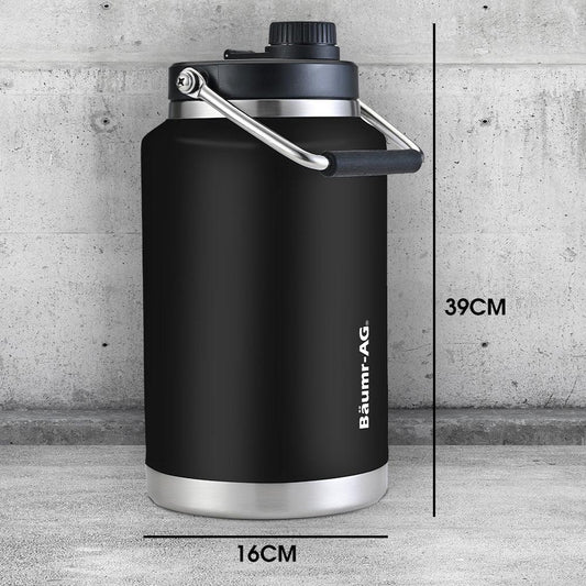 BAUMR-AG 3.8L Double Wall Insulated Stainless Steel Water Bottle, Drink Jug with Handle, Black - Mekamart Australia