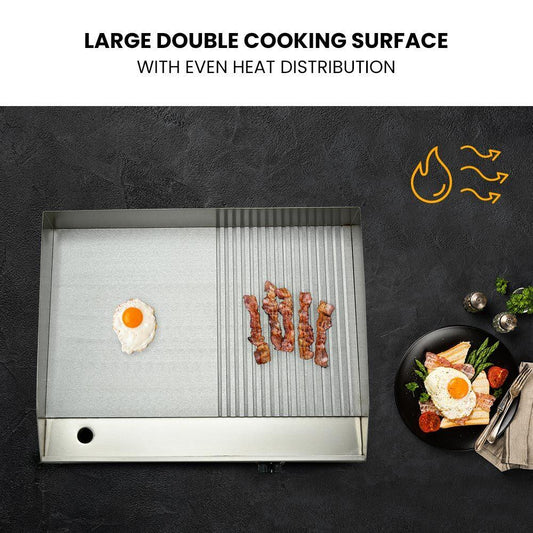 THERMOMATE Commercial Electric Griddle TH-G04, 2400W 55x35cm Half Ribbed Surface - Mekamart Australia