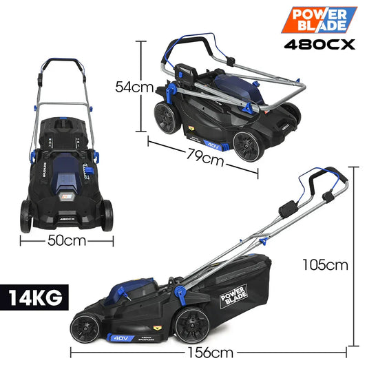POWERBLADE 480CX 40V 17" Cordless Lawn Mower Kit, Fast Charger, 2 x 4Ah Batteries, 6 Stage Height, Brushless Electric, 430mm Cutting Path - Mekamart Australia