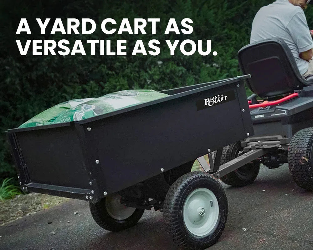 PLANTCRAFT 270kg Capacity Metal Dump Cart Garden Lawn Yard Farm Trolley, Tow Behind Ride on Mower - Mekamart Australia