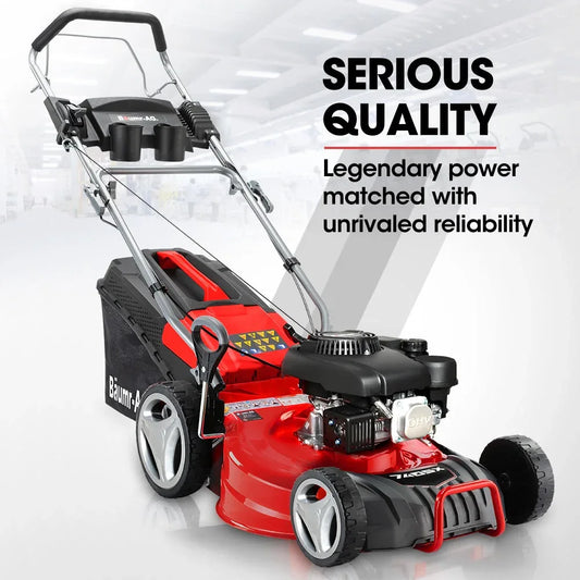 BAUMR-AG 18" 150cc Self Propelled Lawn Mower, 7 Height, Steel Deck, Cup Holders, 4-Stroke Petrol Lawnmower - 740SX - Mekamart Australia