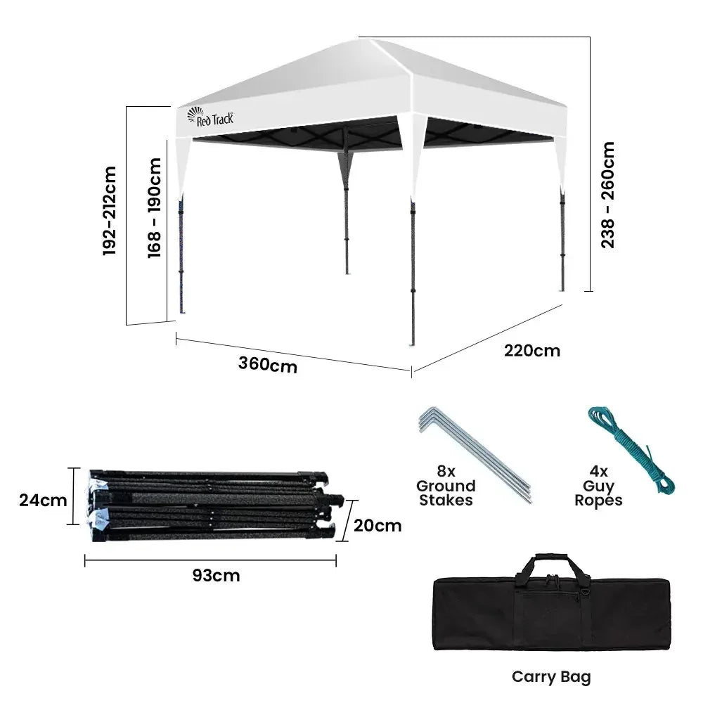 RED TRACK 3.6x2.2m Ultra Compact Folding Gazebo, Carry bag, Portable Outdoor Popup Marquee for Camping Beach, White - Mekamart Australia
