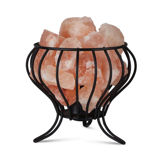 12W 12V Himalayan Pink Salt Lamp - Bud Iron Basket Rock Crystal Light Bulb On/Off Switch - Mekamart Australia