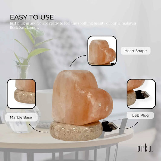 USB Colour Changing Salt Himalayan Lamp - Heart Love Shape Pink Rock LED Light - Mekamart Australia