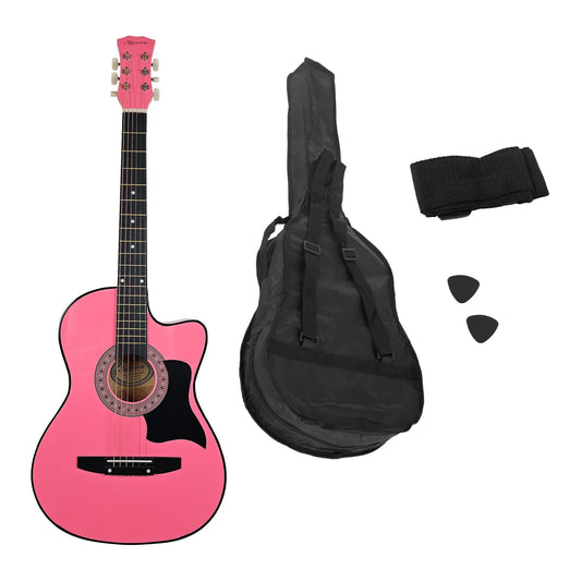 Karrera 38in Cutaway Acoustic Guitar with guitar bag - Pink - Mekamart Australia