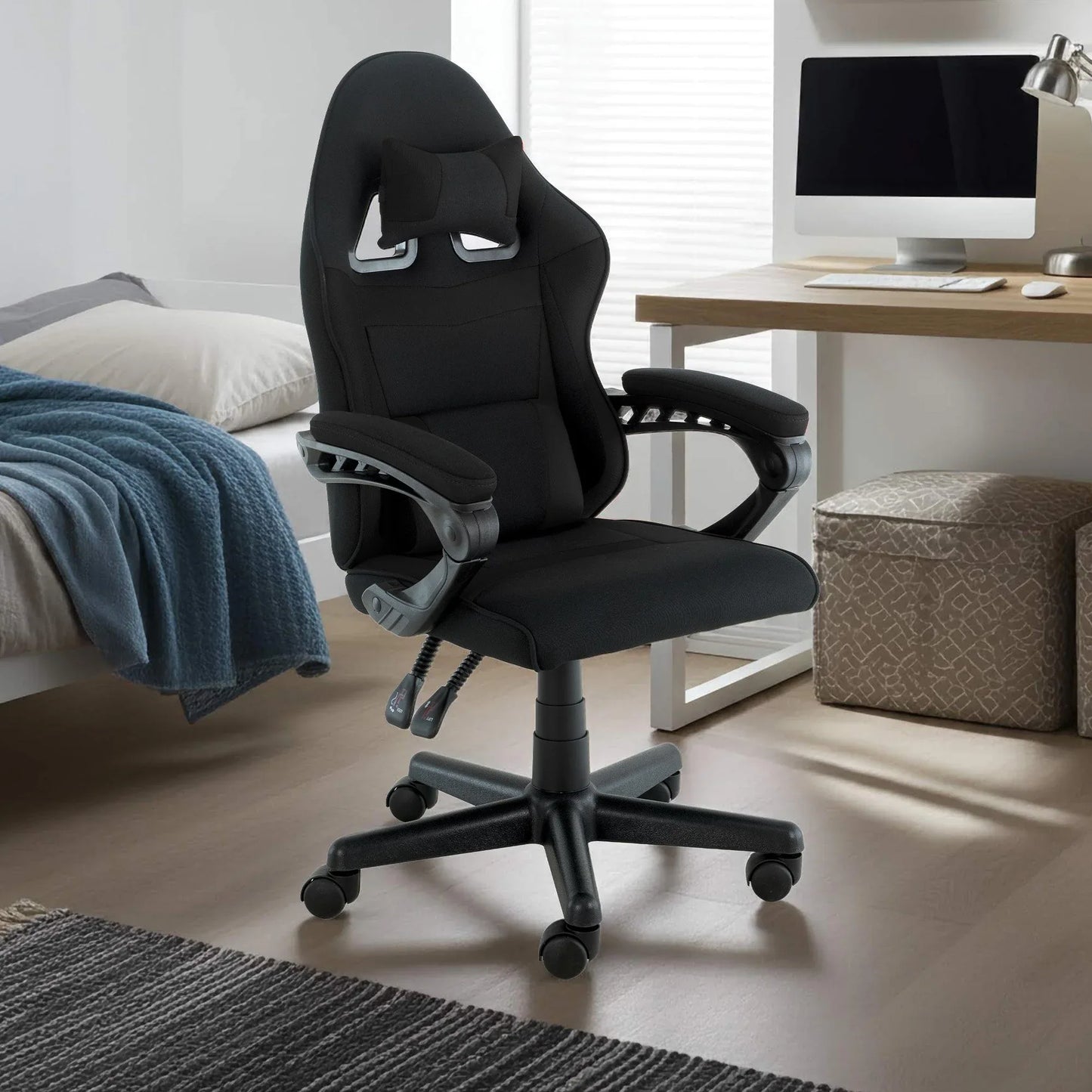 Sarantino Antre Kids Study Gaming Chair Black Adjustable Computer Desk Seat Racing Inspired-look With Adjustable Height, Ergonomic Back Support, Padded Armrests - Mekamart Australia