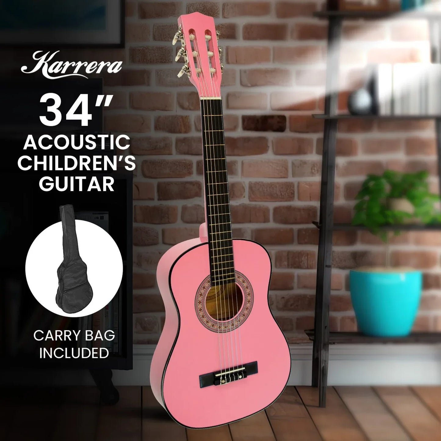 Karrera 34in Acoustic Wooden Childrens Guitar - Pink - Mekamart Australia