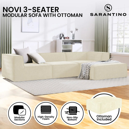 Sarantino Novi 3-Seater Modular Sofa with Ottoman in Cream Non-Slip Bottom Lounge - Mekamart Australia