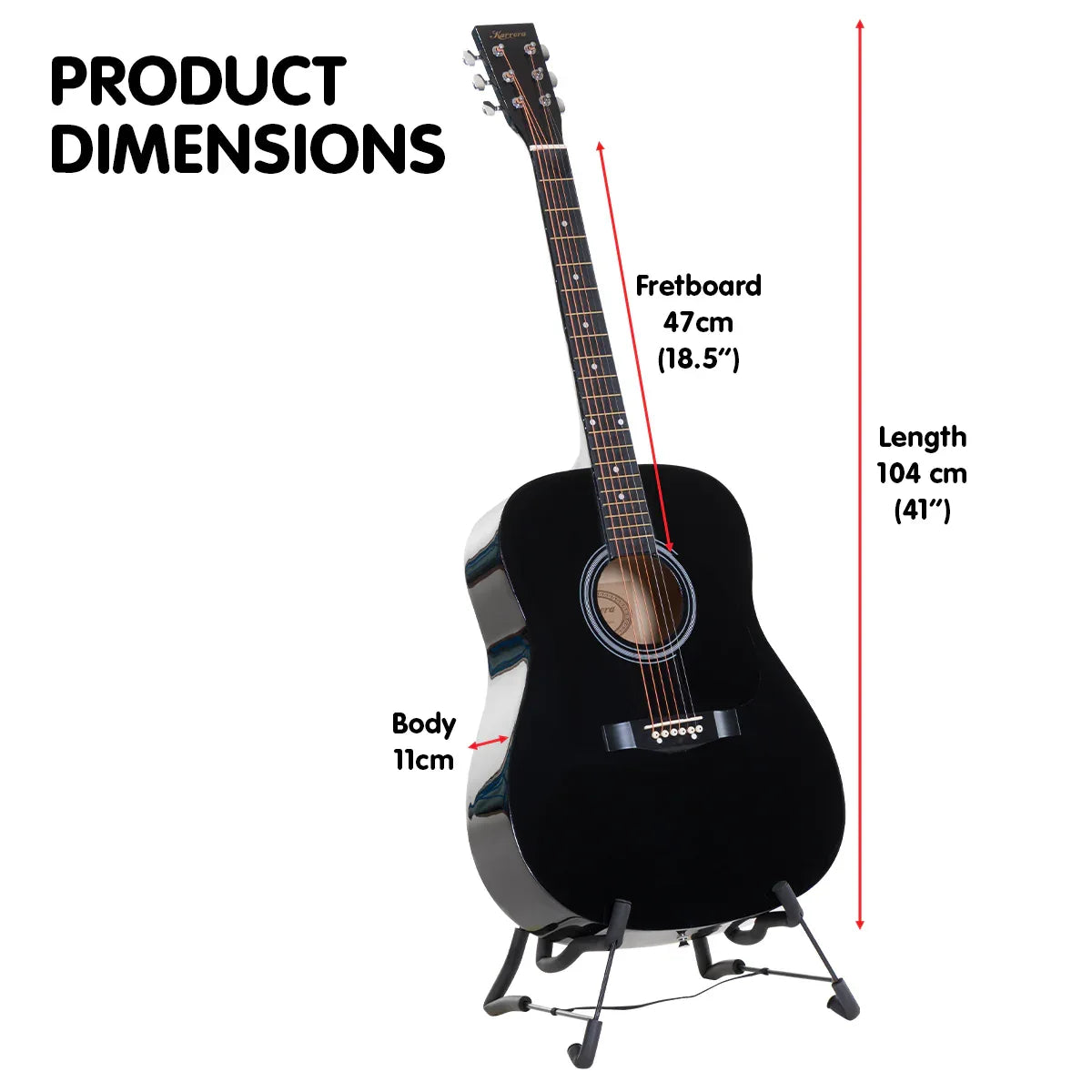Karrera 41in Acoustic Wooden Guitar with Bag - Black - Mekamart Australia