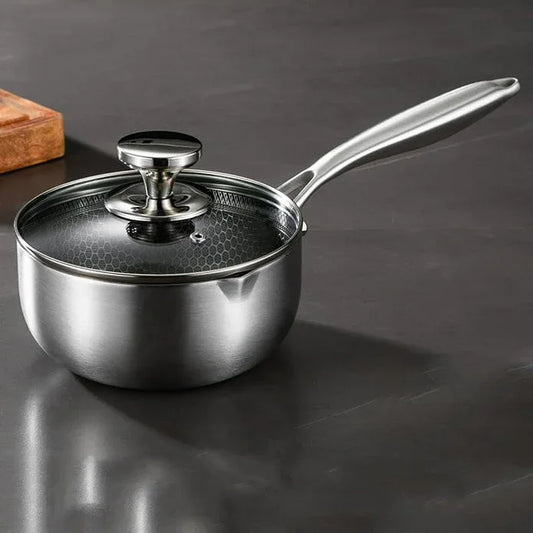 18cm 316L Stainless Steel Saucepan Compound Steel Honeycomb Nonstick Sauce Pan with Glass Lid 1.5L Pot Stay-Cool Handle Multipurpose Milk Saucepan, Induction Capable and Gas Stove - Mekamart Australia