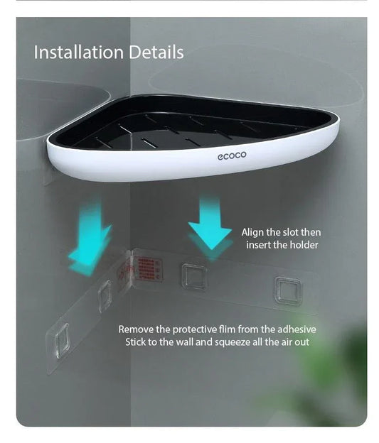 Ecoco Bathroom Corner Shower Shelf Corner Shower Caddy Shower Storage Organizer Wall Mounted for Bathroom, Kitchen, Toilet Black - Mekamart Australia