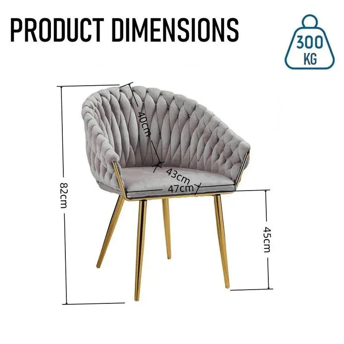 SERENITà Grey Modern Velvet Dining Chairs, Upholstered Living Room Chair with Woven Back and Golden Metal Legs, Mid-Century Accent Set of 2(Grey) - Mekamart Australia