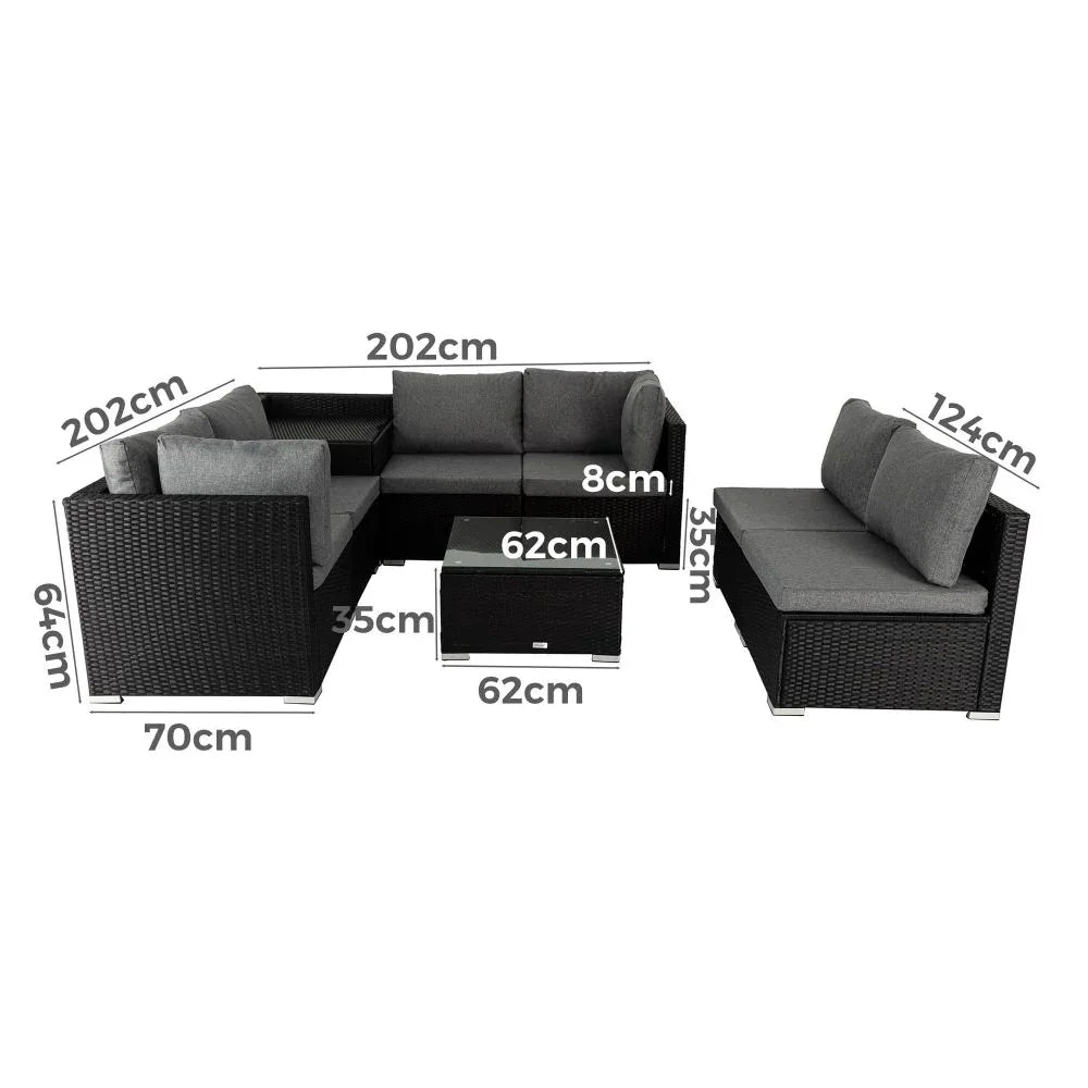 8PCS Outdoor Furniture Modular Lounge Sofa Lizard-Black - Mekamart Australia
