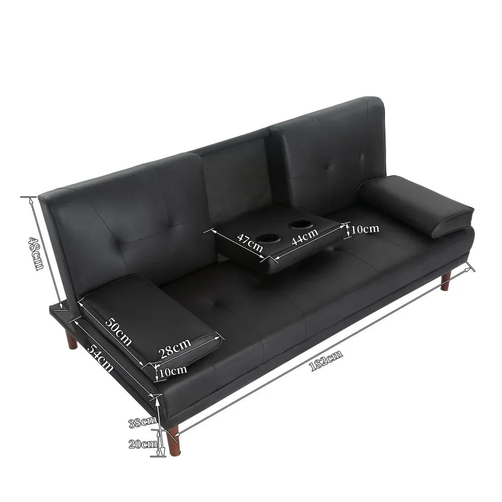 3 Seater Adjustable Sofa Bed With Cup Holder Black - Mekamart Australia