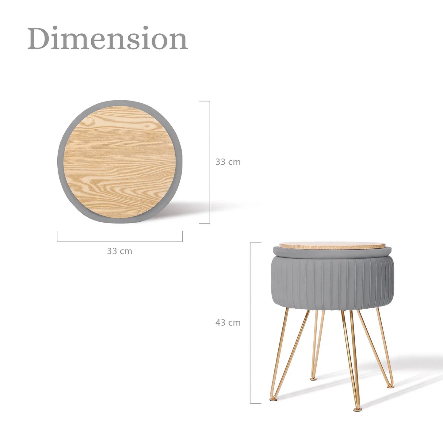 Side Table Storage Ottoman - Velvet Padded Stool Vanity Footstool REMY GREY - Mekamart Australia