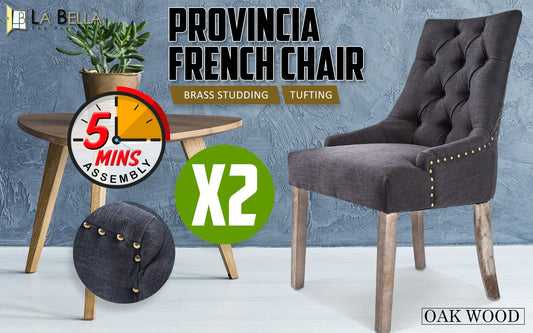 2X French Provincial Dining Chair Oak Leg AMOUR BLACK - Mekamart Australia