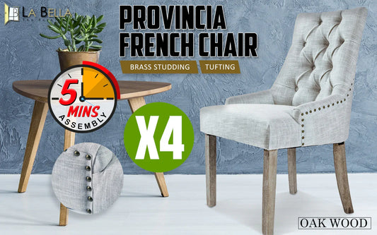 4X French Provincial Dining Chair Oak Leg AMOUR GREY - Mekamart Australia
