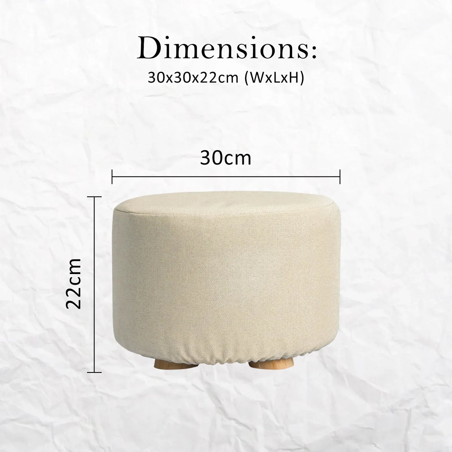 Fabric Ottoman Round Wooden Leg Foot Stool - BEIGE - Mekamart Australia