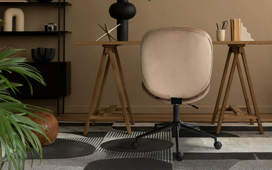 Office Desk Chair - Velvet Armless Swivel Study Seat OVOID PALE KHAKI - Mekamart Australia