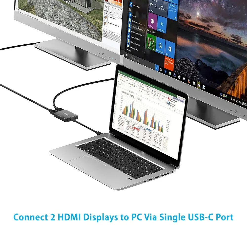 Simplecom DA330 USB-C to Dual HDMI MST Adapter 4K@60Hz with PD and Audio Out - Mekamart Australia