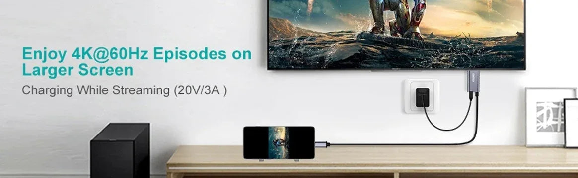 CHOETECH XCH-M180-GY-V2 Unidirectional Adapter USB-C (male) to HDMI 4K 60Hz (male) + PD100W Power Delivery 1.8M - Mekamart Australia