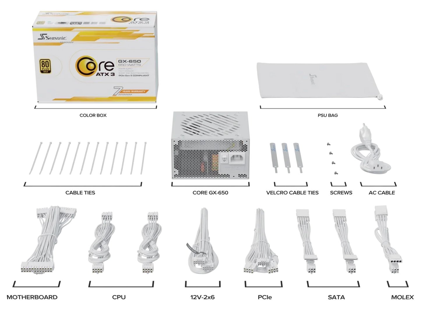 Seasonic CORE GX-650 White ATX 3.1 650W (SRP-CGX651-A5A32SF-WHITE) - Mekamart Australia