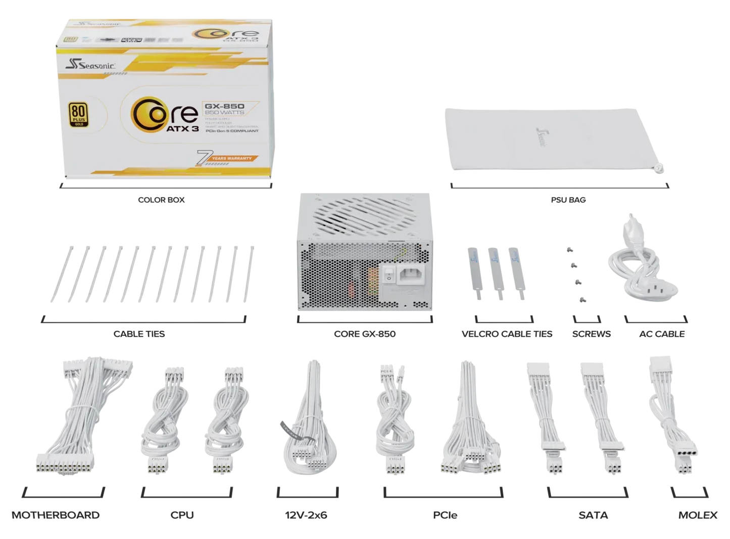 Seasonic CORE GX-850 White ATX 3.1 850W (SRP-CGX851-A5A32SF-WHITE) - Mekamart Australia