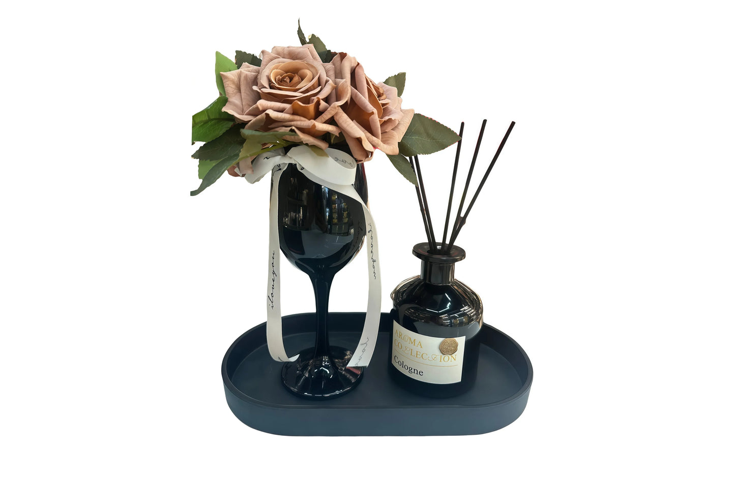 Flower Decor Tray & Fragrance Diffuser Sets -Black - Mekamart Australia