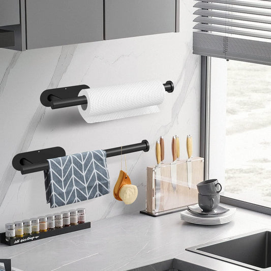 Kitchen Paper Holder Under Cabinet Wall Mount Adhesive Paper Towel Holder Black - Mekamart Australia
