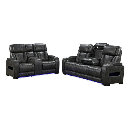 3-2 Seater Electric Air Leather Dark Grey Recliner Set - Mekamart Australia