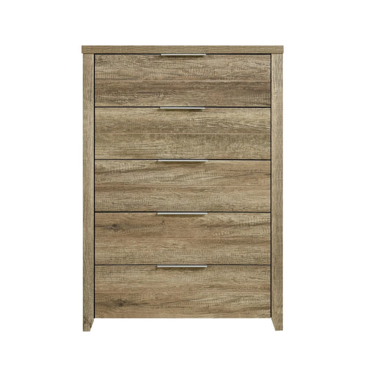 Tallboy with 5 Storage Drawers Natural Wood like MDF in Oak Colour - Mekamart Australia