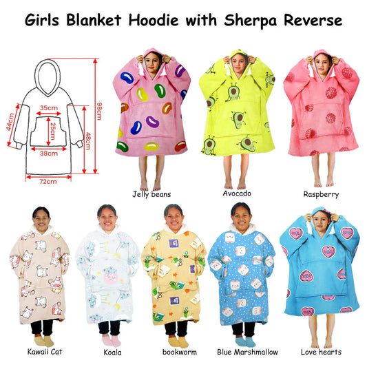 Girls Comfy Warm Blanket Hoodie with Sherpa Fleece Reverse Marshmallow - Mekamart Australia