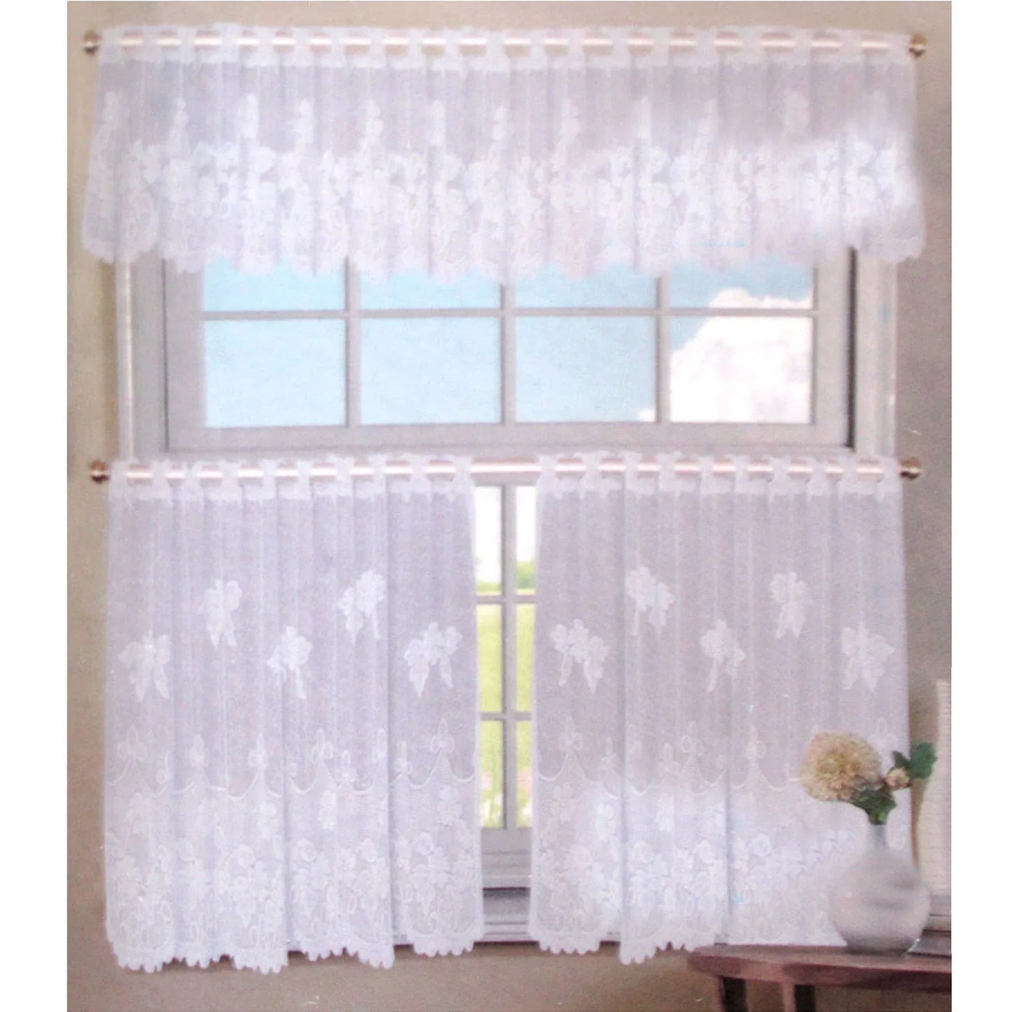3 Pce Cafe Flora Lace Curtain Set - Mekamart Australia